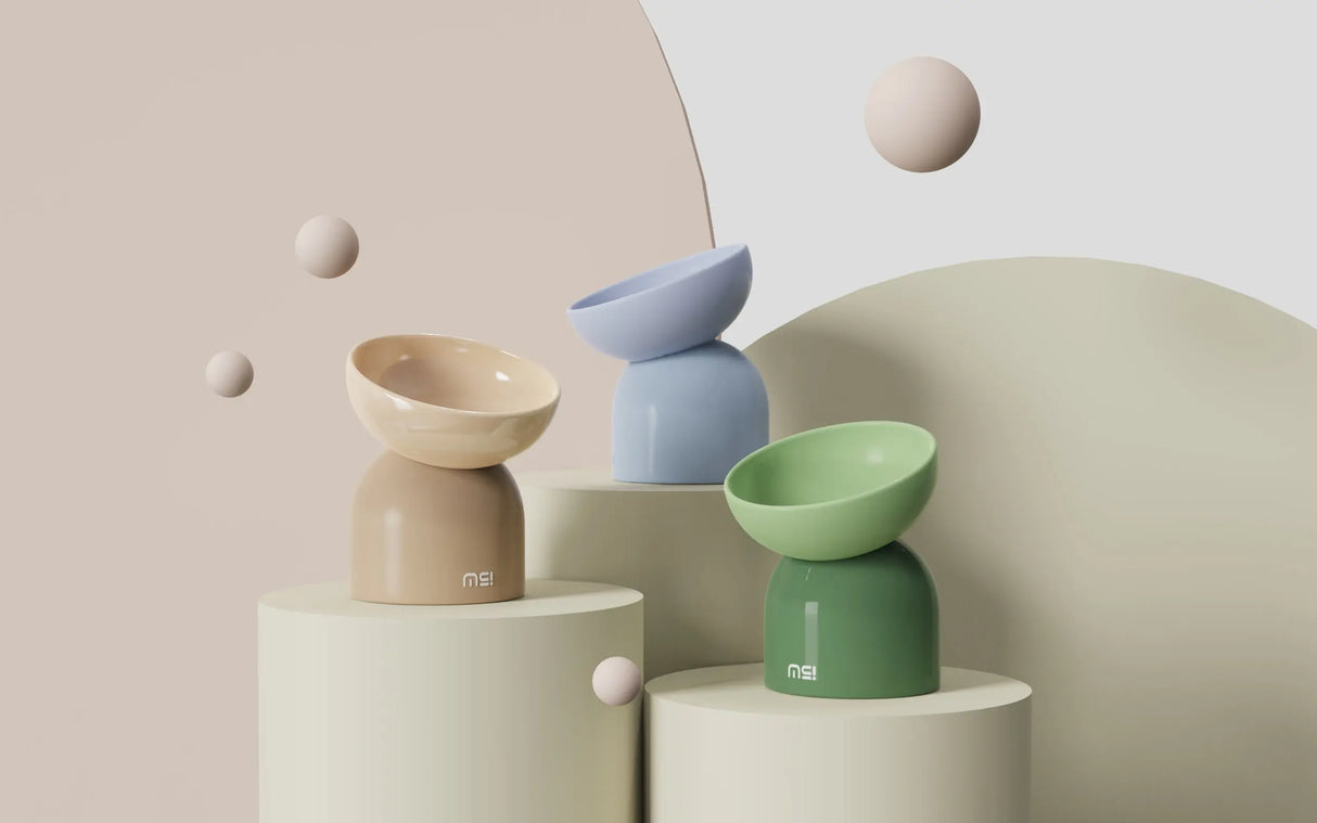 Kattenvoerbak - keramiek - verhoogde ontwerp - olijf groen - SpirePets