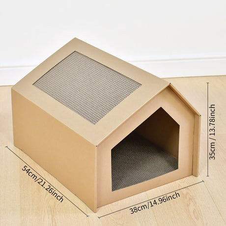 Kattenhuisje van karton – Speelhuisje voor katten inclusief krabplank - SpirePets