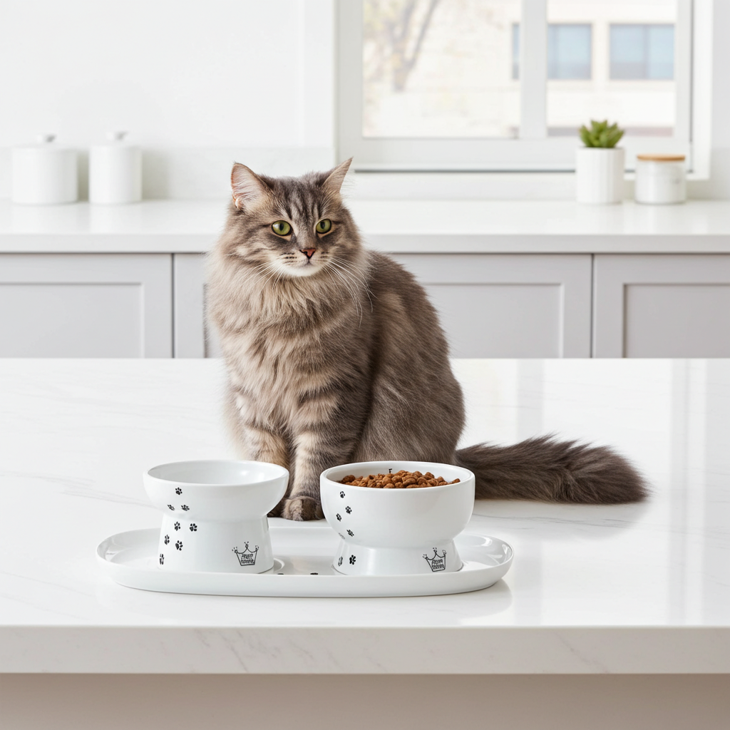 Plateau Necoichi comprenant deux gamelles pour chats