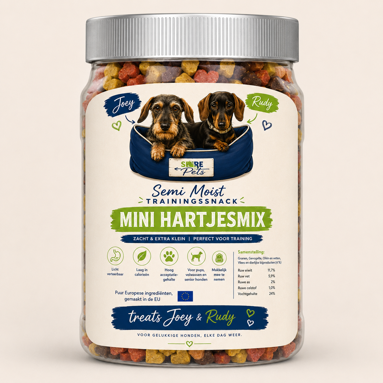 Joey & Rudy Mini Hartjesmix - zachte mini snacks voor honden - 550gram