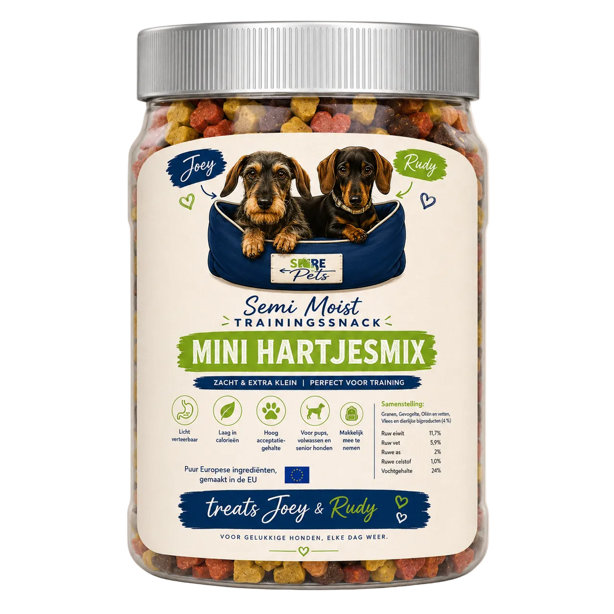 Joey & Rudy Mini Hartjesmix - zachte mini snacks voor honden - 550gram