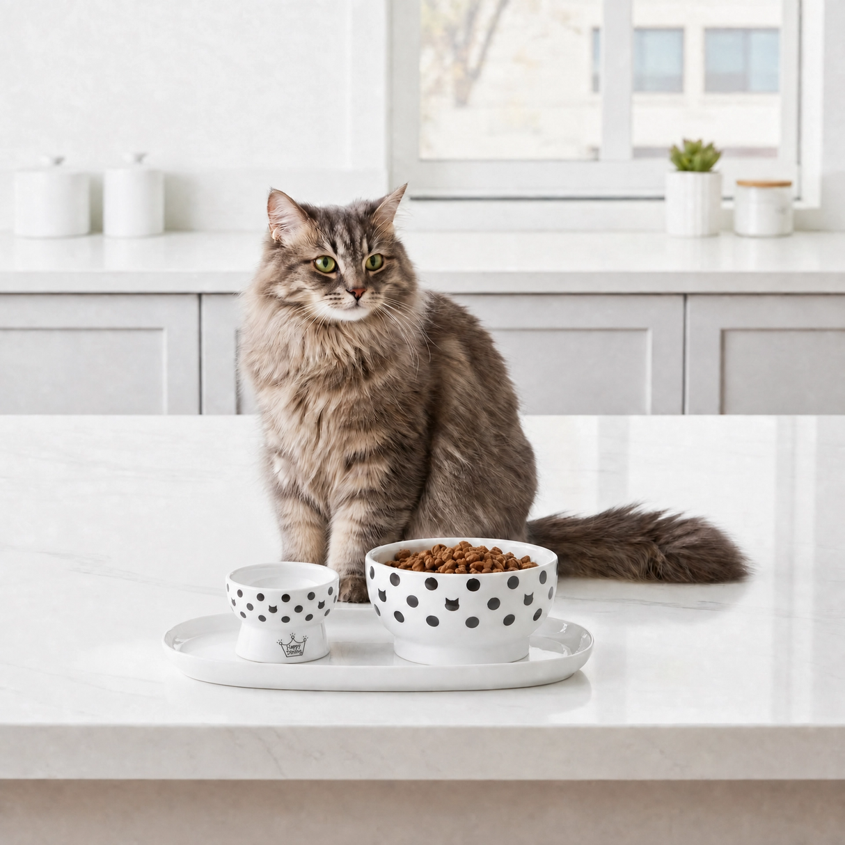 Plateau Necoichi comprenant deux gamelles pour chats