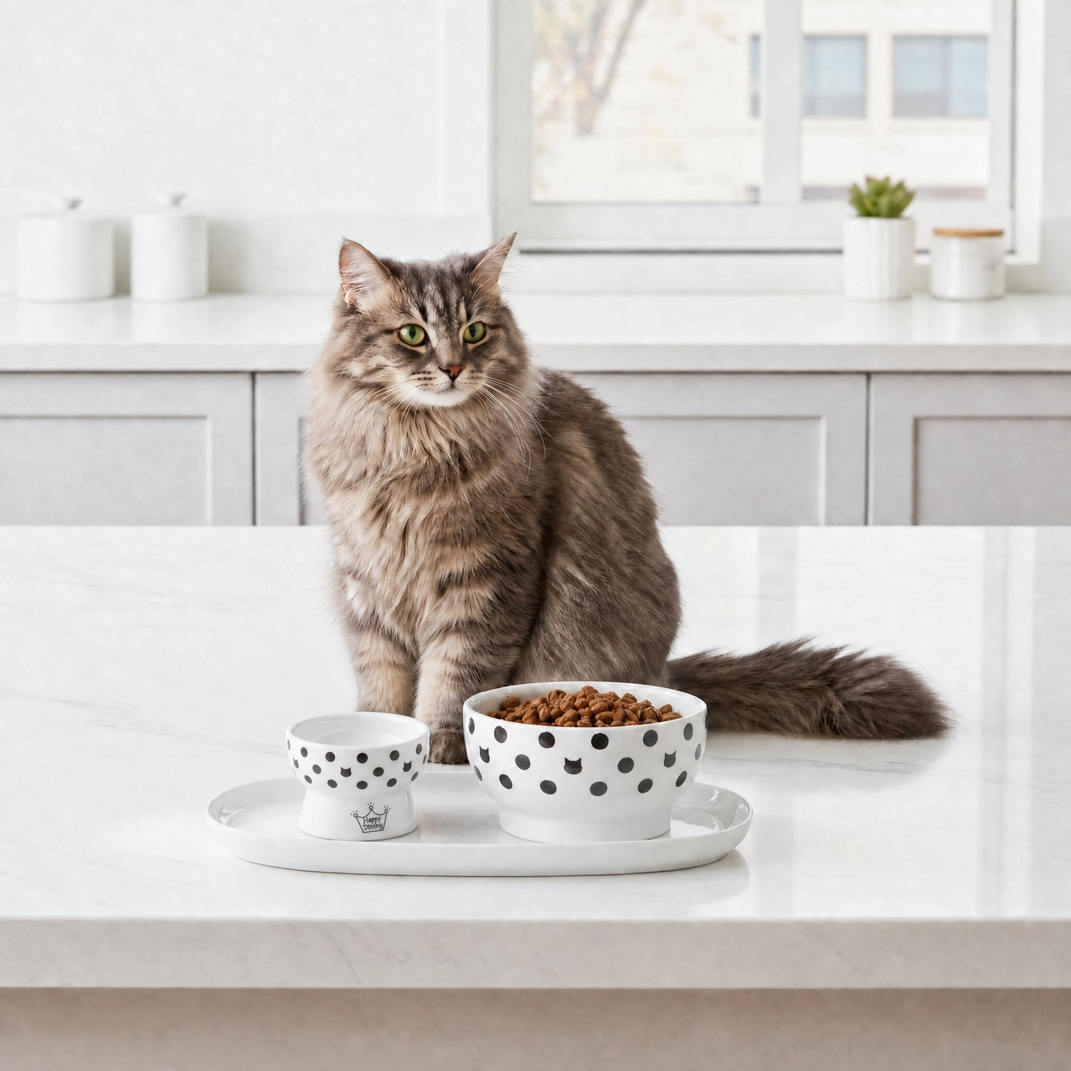 Plateau Necoichi comprenant deux gamelles pour chats