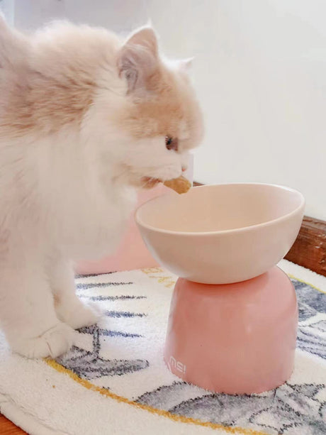 Verhoogde kattenvoerbak - keramische voerbak kat - roze - SpirePets