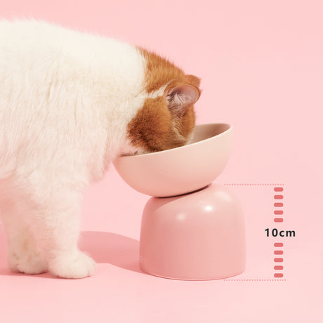 Verhoogde kattenvoerbak - keramische voerbak kat - roze - SpirePets